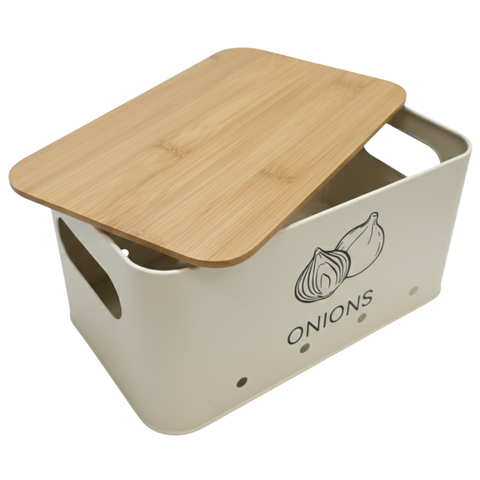 Cream Onions Box With Wooden Lid