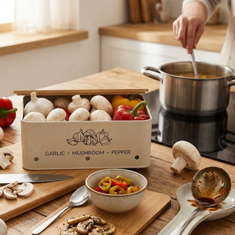 Cream Pepper Box With Wooden Lid