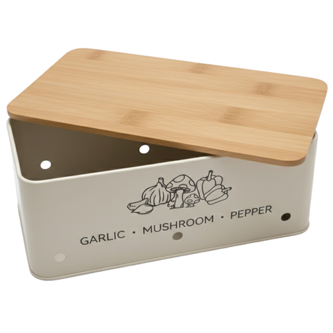 Cream Pepper Box With Wooden Lid