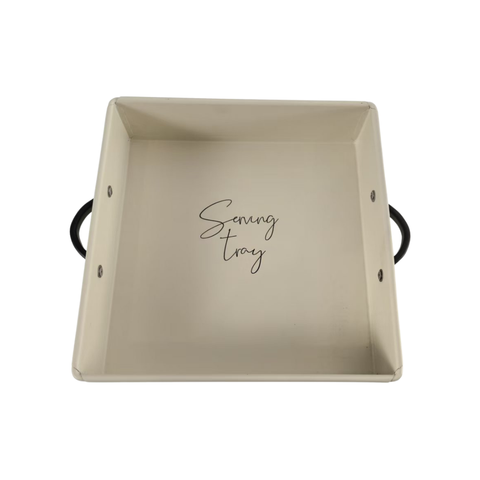 Cream Square Tray With Handle