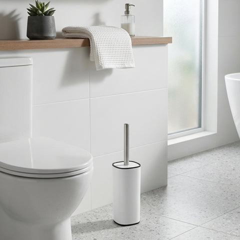 White Round Toilet Brush With Holder
