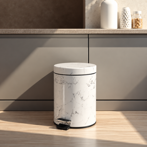 5 Litre White Marble Look Dust Bin