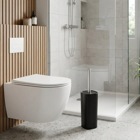 Black Round Toilet Brush With Holder