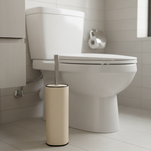 Cream Round Toilet Brush With Holder