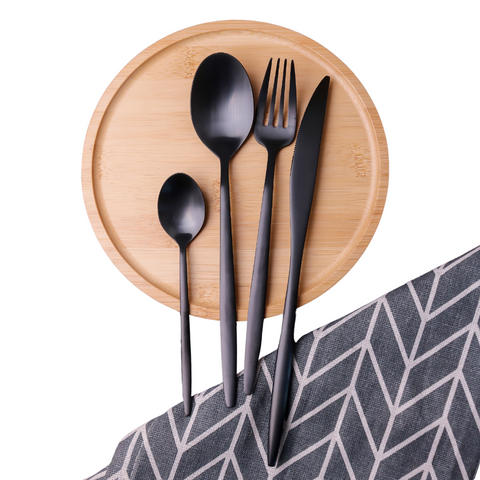 24 Piece Black Stainless Steel Cutlery Set