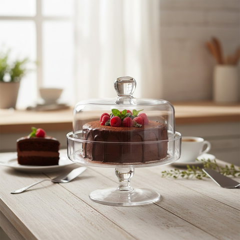 22cm Glass Cake Stand With Dome