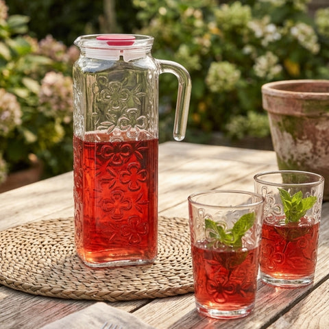 6 Piece 1.2 Litre Glass Jug With White Lid