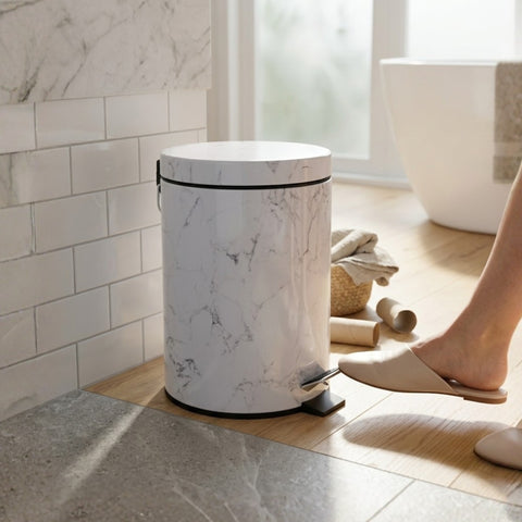 5 Litre White Marble Look Dust Bin