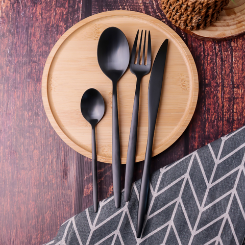 24 Piece Black Stainless Steel Cutlery Set