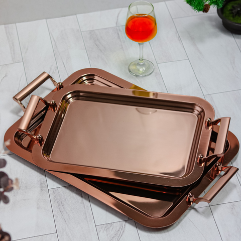 18-10 Stainless Steel Small Rose Gold Tray With Rose Gold Handle