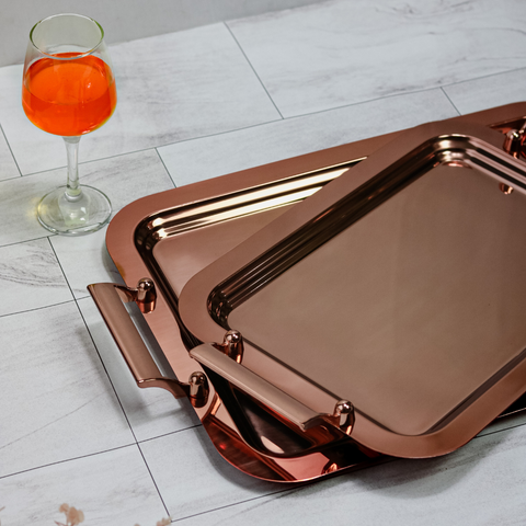 18-10 Stainless Steel Small Rose Gold Tray With Rose Gold Handle