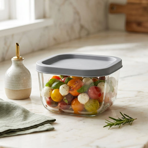 270Ml Glass Square Food Container With Grey Lid