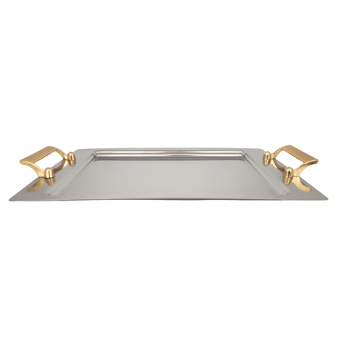 18-10 Stainless Steel Plain Tray With Gold Handle 
