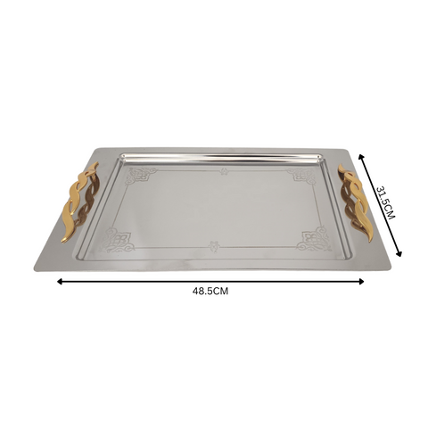 18-10 Stainless Steel Flower Border Tray With Gold Handle 