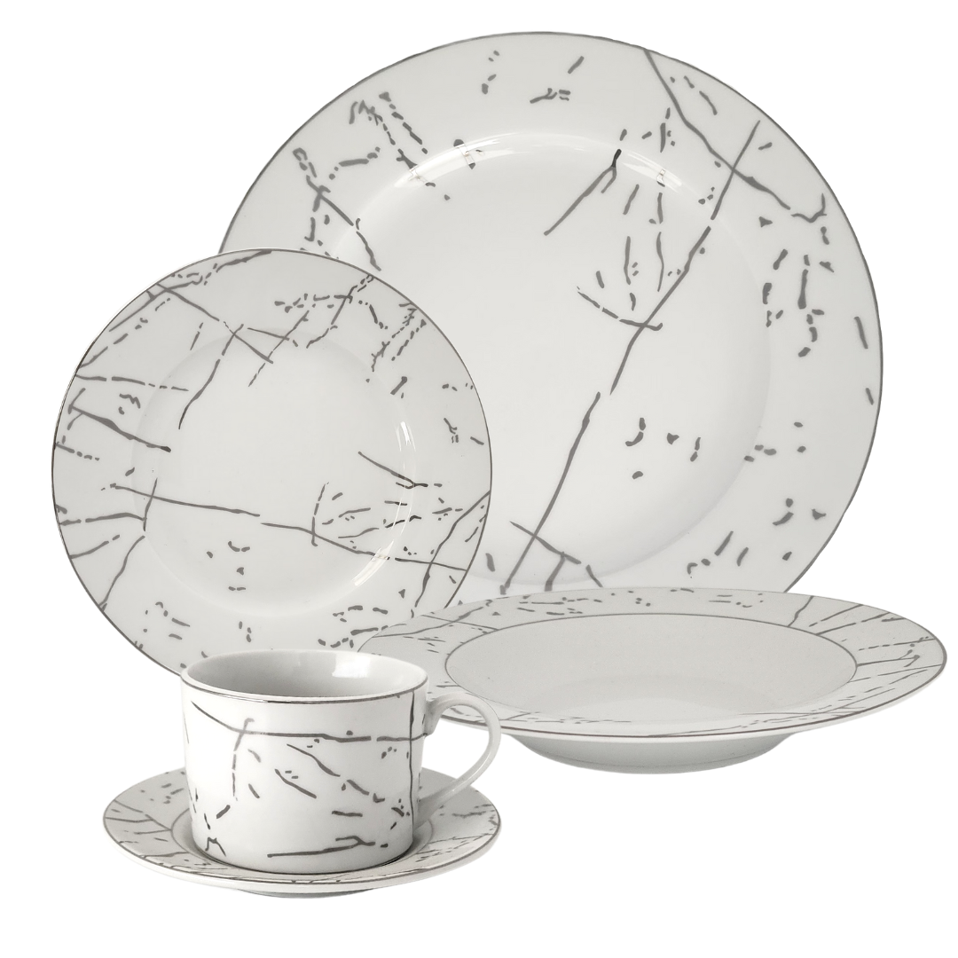 47 Piece Silver Rim And Silver Pattern Dinner Set – Standard Gifts