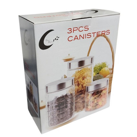 3Pc Glass Canister Set 
