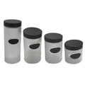 4 Piece glass canister set with black lid and chalk board