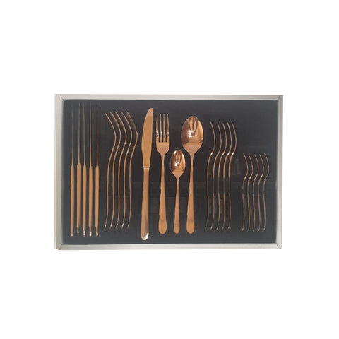 24Pc Rose Gold Stainless Steel Cutlery Set