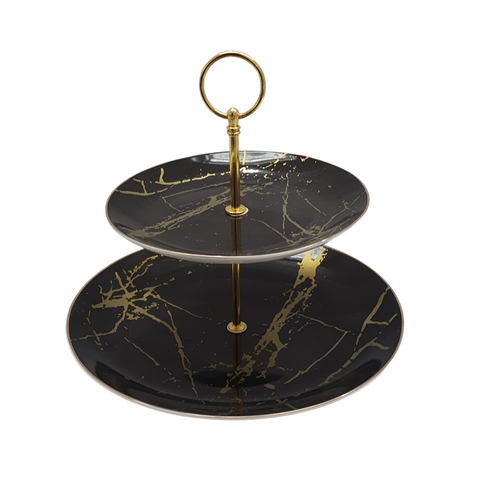 Gold pattern black two layer fruit stand 